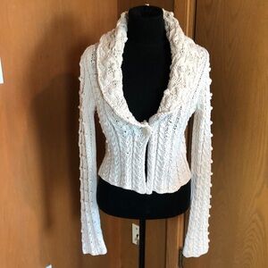 City DKNY crochet chunky knit shawl collar one button sweater slight crop XS
